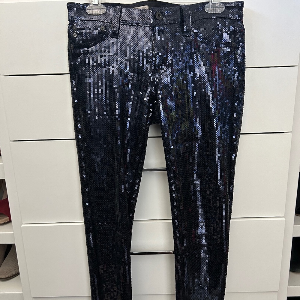 Navy blue sequin jeans
